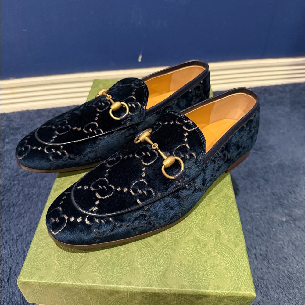 Gucci Horsebit Men's Jordaan Loafers GG Velvet Size 6 (Women’s Size 8)